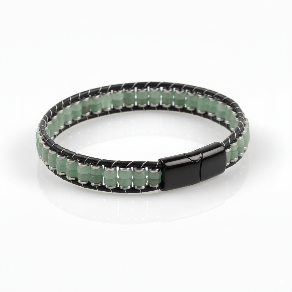 Unisex Gemstone Beaded Leather Bracelets with Titanium Lock
