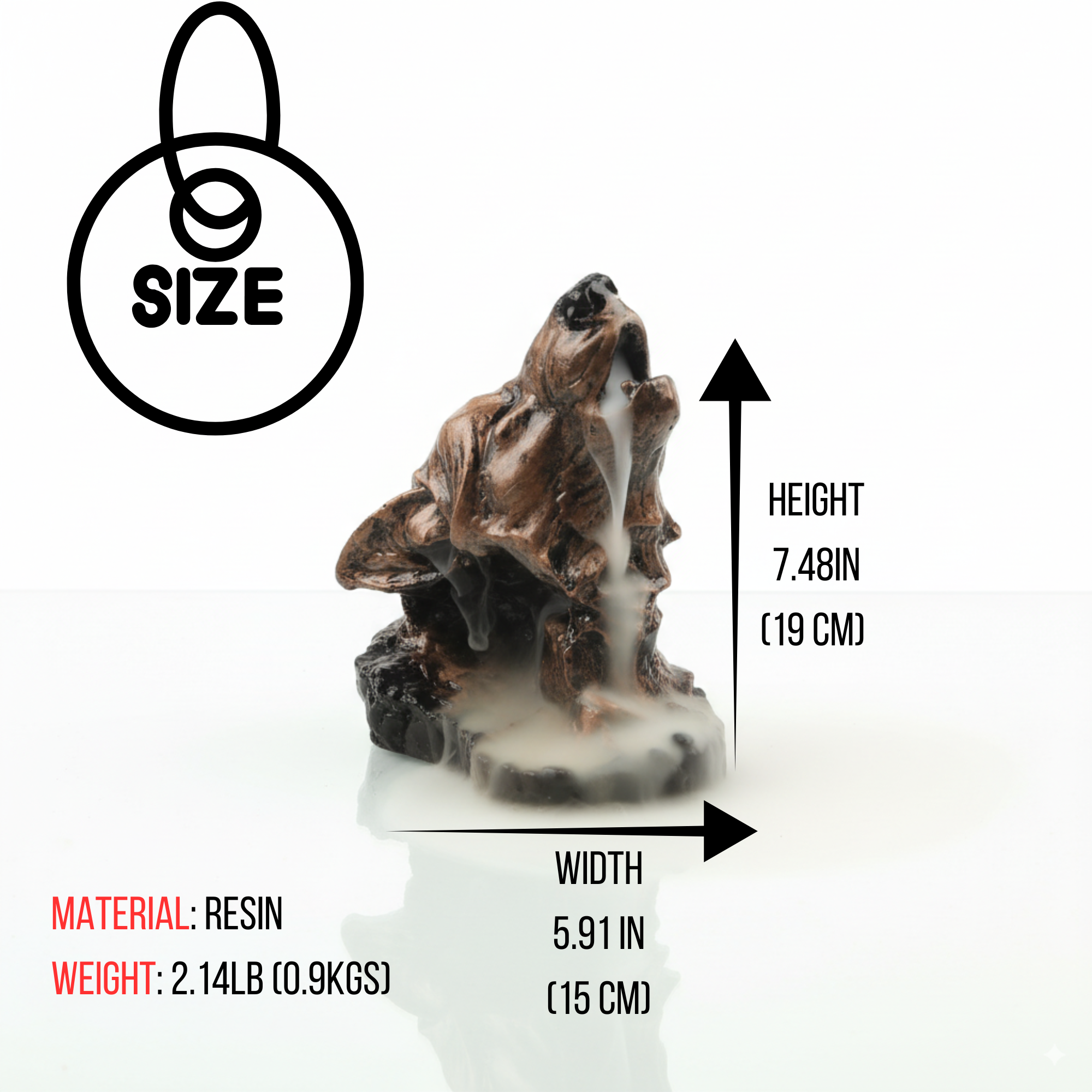 Gold & Black Resin Howling Wolf Backflow Incense Burner