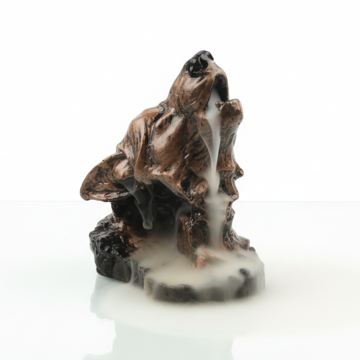 Gold & Black Resin Howling Wolf Backflow Incense Burner