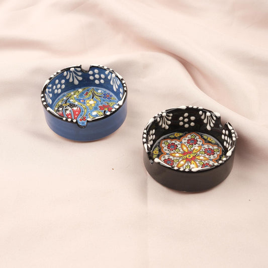 Buy1 Get1 | Handmade, Antique Looking Vintage Style Ashtray in Unique Blue & Black in Unique Mandala Effect