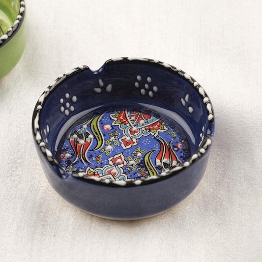 Buy1 Get1 | Green & Navy Blue Ceramic Ashtray Set with Vintage Lids, Handmade Smoking Tray, Elegant Antique Style Decorative Ashtray Gifts