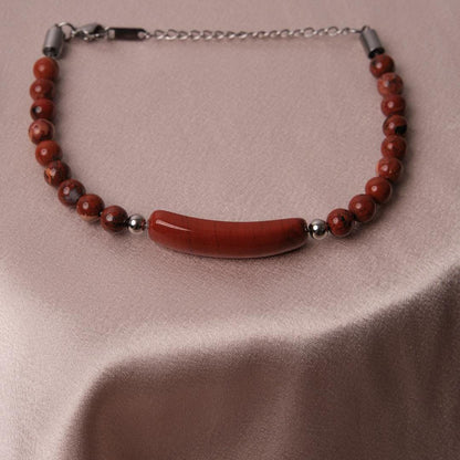 Red Classic Gemstone Bracelet with Silver Cord  Stainless Steel Gift for Men, Tough and Timeless Style, Cool Masculine Jewelry Gift for Men