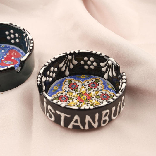 Buy1 Get1 | Handmade, Antique Looking Vintage Style Ashtray in Istanbul Writing with Dark Colors