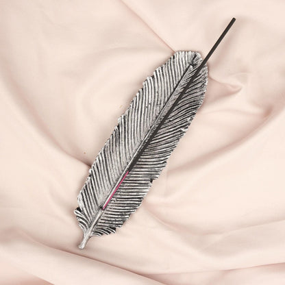 Silver Feather Incense Stick Holder, Aromatherapy Accessories for Meditation Lovers, Unique Yoga Gift | Smoke Lid & Incense Stick Burner