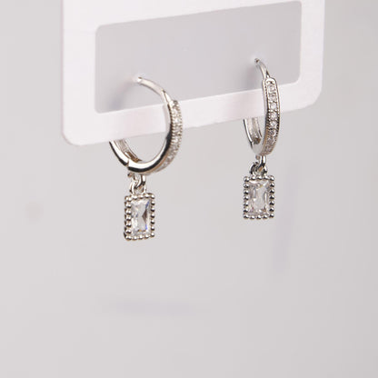 Silver Minimal Emerald Hoop Earrings For Women, Elegant Timeless Style, Hypoallergenic Jewelry In Brass