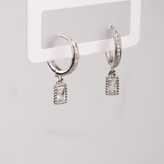 Silver Minimal Emerald Hoop Earrings For Women, Elegant Timeless Style, Hypoallergenic Jewelry In Brass