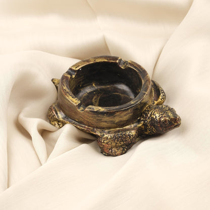 Antique Gold Turtle Ashtray, Unique Reptile-Inspired Smoking Tray, Handmade Zen Decor for Home  Exotic Animal Gift Idea, 3.5x13x10cm