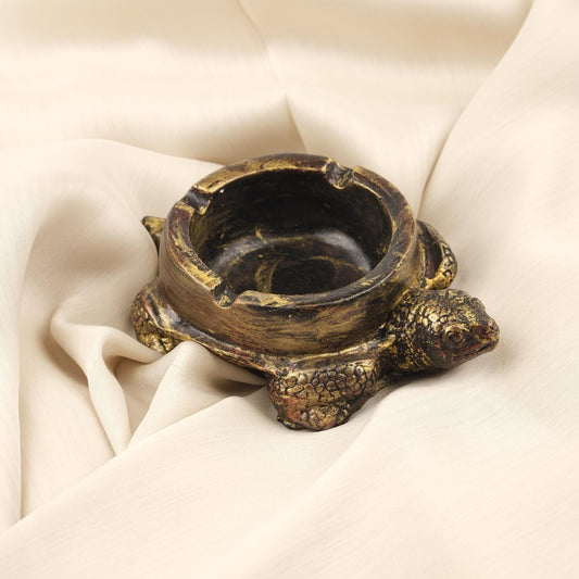 Antique Gold Turtle Ashtray, Unique Reptile-Inspired Smoking Tray, Handmade Zen Decor for Home  Exotic Animal Gift Idea, 3.5x13x10cm