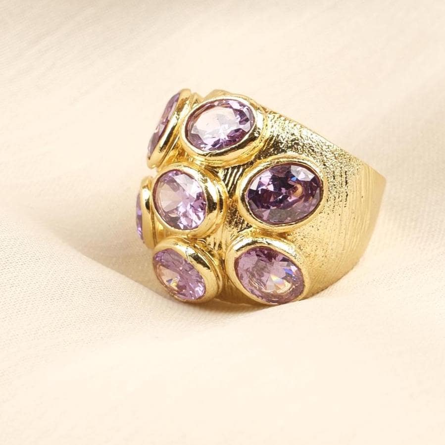 Handmade Ottoman Style Ring With Blue Gemstone Cluster, Antique Looking And Vintage Style Gold Plated Ring With Regal And Artistic Details