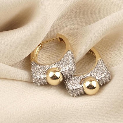 Gold Plated Silver Stud Earrings with Mini Diamond Detailing, Classic Hoop Design, Art Deco Style, Luxury Look, Hypoallergenic and Timeless