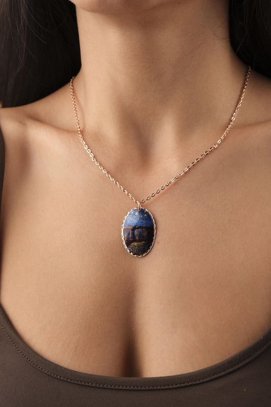 Vincent van Gogh "Starry Night Over the Rhône" Necklace in Pure Copper, Artistic Pendant | Handmade Antique Looking Vintage Style Gift