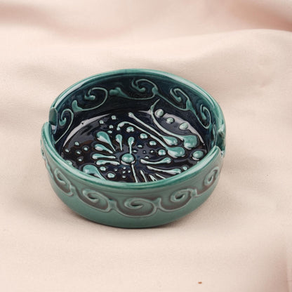 BUY 1 GET 1 Authentic Ashtray Set of 2 – Blue & Gray Ceramic Boho Decor, Turkish Anatolian Style Gift, Moroccan Gift Ashtray