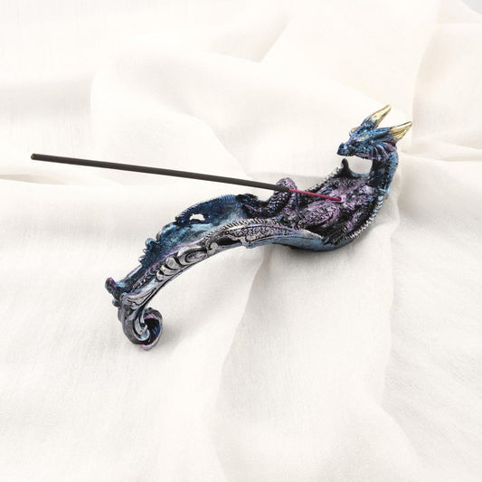 Blue Resting Dragon Incense Stick Holder | Feng Shui Aromatherapy Tray For Smudge Or Meditation | 20x5x6cm Positive Energy and Meditation