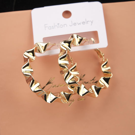 Gold Sculpted Abstract Art Hoop Earrings For Women, Unique Hypoallergenic Jewelry, Bold Fashion Made In Brass