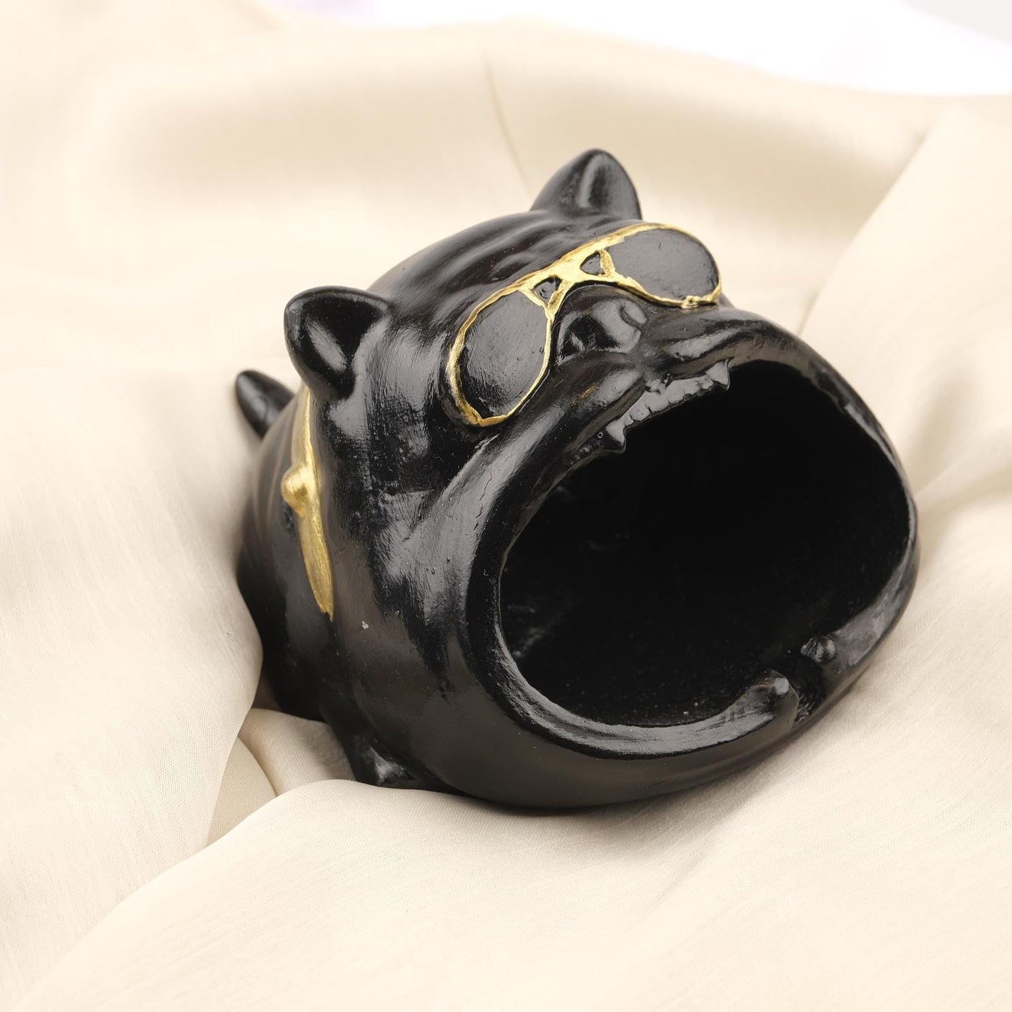 Cool Pug Dog Ashtray with Sunglasses, Funky Black Pet Design for Smokers, Hip Hop Style Handmade Gift  Unique Decor Piece