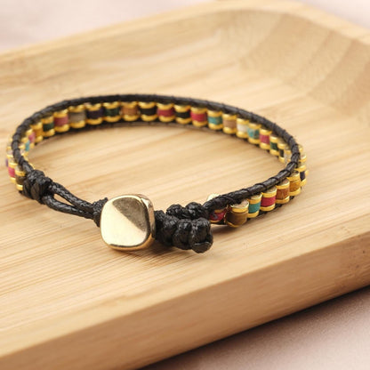 Multi-Gemstone Power Bracelet for Men, Hematite Beaded Leather Wristband, Healing Energy Gift, 21cm / 8.26in Titanium Lock