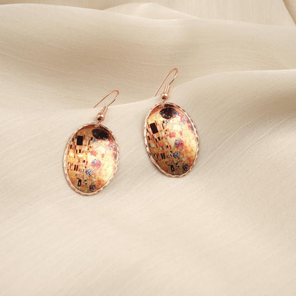 Gustav Klimt “The Kiss” Dangle Earrings in Pure Copper, Artistic Design | Handmade Vintage Style, Antique Looking Gift