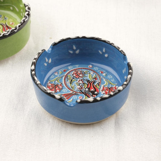 Buy1 Get1 | Handmade Green & Blue Ceramic Ashtray with Vintage Lid, Small Antique Style Smoking Tray, Elegant Decorative Ashtray Gift