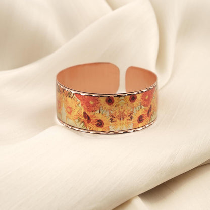 Vincent Van Gogh "Vase with Fifteen Sunflowers" Bracelet in Pure Copper, Handmade  Adjustable Bangles | Antique Looking Vintage Style Gift