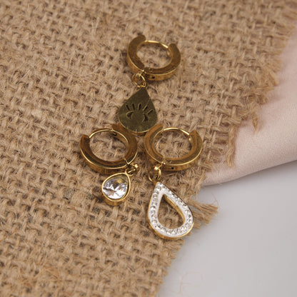 Gold Eye Drop And Diamond Earrings Set Of 6, Symbolic Hypoallergenic Jewelry For Women, Gift-Ready Brass Collection
