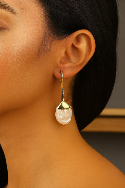 Handmade Genuine Pearl Dangle Earrings, Elegant Gold Plated Design with Baroque Freshwater Pearls, Vintage Style & Antique Looking Her Gift