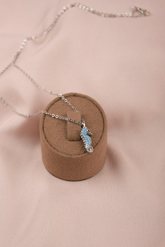 Silver And Purple Seahorse Necklace, A Minimal Brass Statement For Summer And Spring, Gentle Care Gift For Women