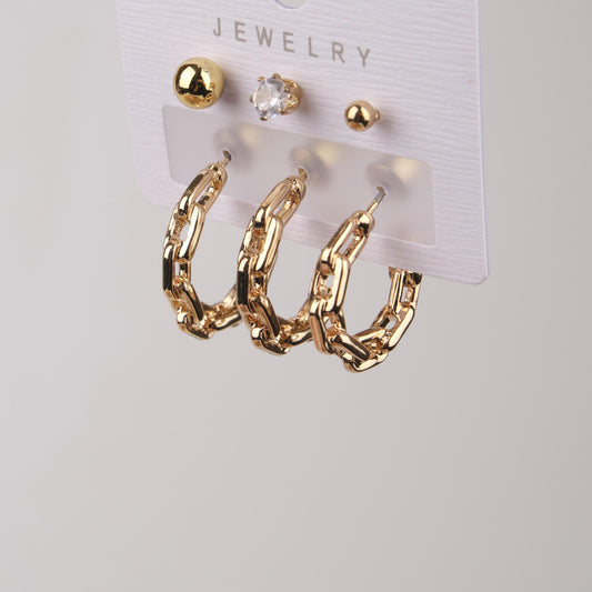 Gold Chain Piercing Hoop Earrings Set Of 6, Edgy Yet Elegant Jewelry For Women, Hypoallergenic Gift Set In Brass