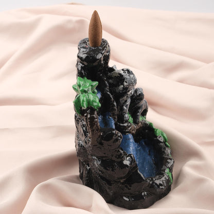 Mini Island with Elephant Waterfall Backflow Incense Burner, 17 cm / 6.7 in | Nature-Inspired Resin Smoke Fountain, Meditation Gift