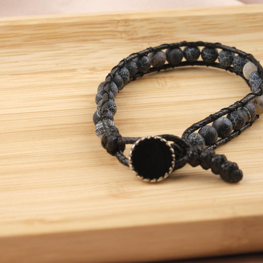 Stone of Clarity, Amethyst & Leather Bracelet for Men, Purple Crystal Bracelet Gift with Hematite, Stylish Wristband, 21cm / 8.26in