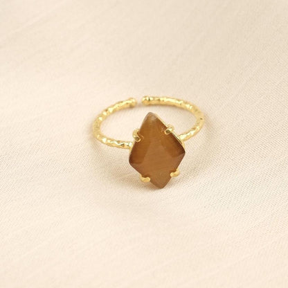 Handmade Diamond Ring, Drop Style Antique Looking And Vintage Style Gold Plated Adjustable , Green Gemstone Elegant Artisan Crafted Ring