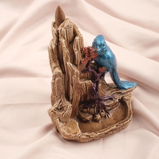 Bird at the Rocks Backflow Incense Burner, 18 cm and 7 in, Nature-Inspired Resin Smoke Fountain, Spiritual Decor, Meditation Gift