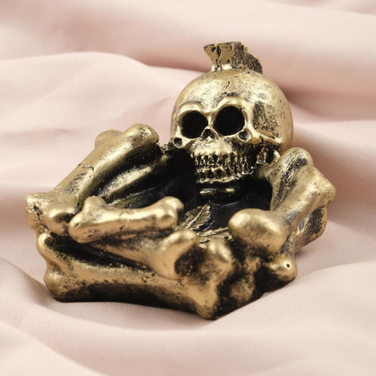 Gold & Black Marijuana Leaf Ashtray in Skeleton Form, Gothic and Hippie Art Cigarette Lid for Smokers, Unique Smoking Accessory | Skull Art