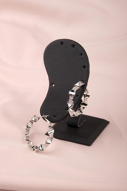 Silver Sculpted Art Hoop Earrings, Bold And Unique Hypoallergenic Jewelry For Women, Inspired By Movement, Made In Brass