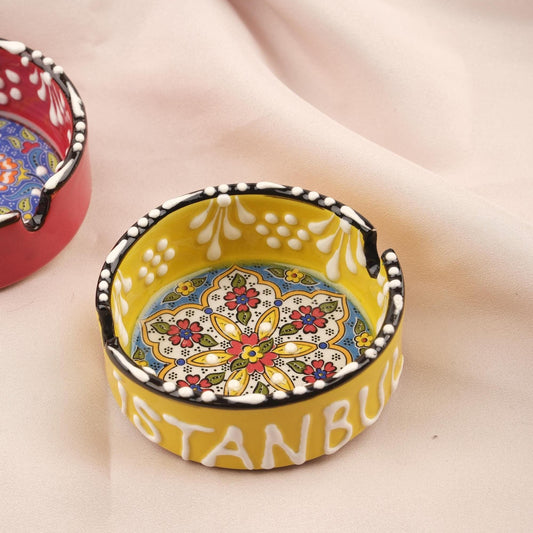 Buy1 Get1 | Handmade, Antique Looking Vintage Style Ashtray in Red & Green with Istanbul Writing