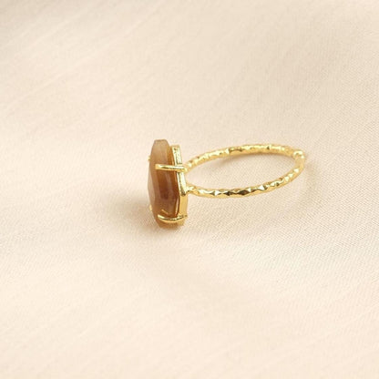 Handmade Diamond Ring, Drop Style Antique Looking And Vintage Style Gold Plated Adjustable , Green Gemstone Elegant Artisan Crafted Ring