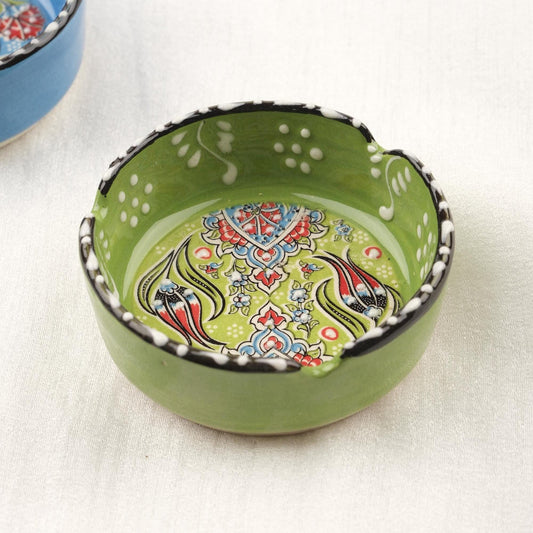 Buy1 Get1 | Green & Blue Ceramic Ashtray Set with Vintage Lids, Handmade Small Smoking Trays, Elegant Antique Style Decorative Ashtrays