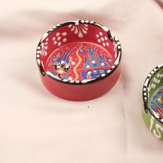 Buy1 Get1 | Handmade, Antique Looking Vintage Style Ashtray in Istanbul Writing with Red and Green Colors