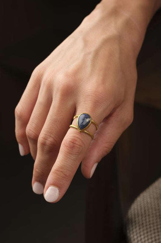 Stone of Wisdom & Logic | Handmade Sodalite Ring, Antique Looking And Vintage Style Adjustable Ring, Gemstone Artistic Diamond Ring Gift