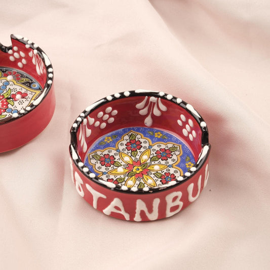 Buy1 Get1 | Handmade, Antique Looking Vintage Style Ashtray in Unique Red Mix with Istanbul Writing