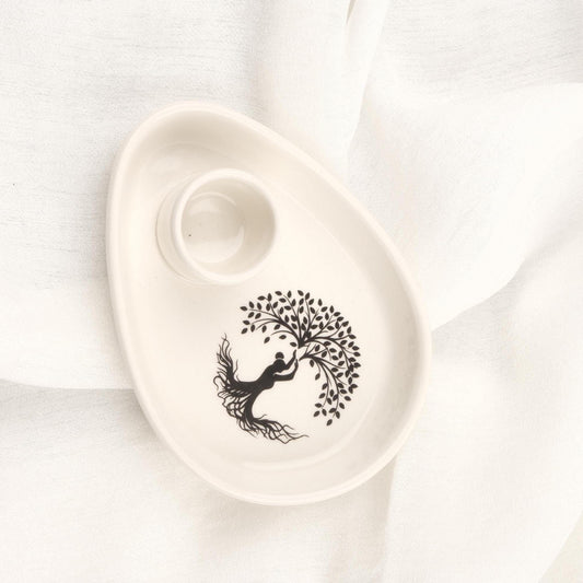 White Roots And Branches Palo Santo Holder, Ash Catcher For Smudge, Incense Or Cleansing | Ceramic | 14x10x4cm , Meditation Ash Lid