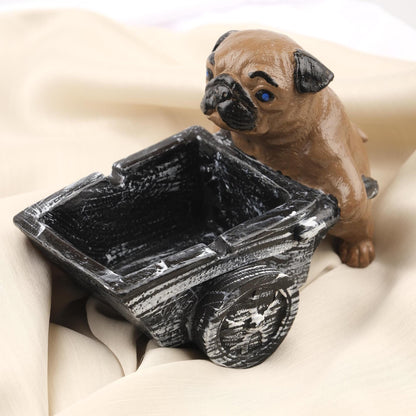 Green Pug Dog Ashtray in Wheelbarrow Cart, Cute Animal Smoking Tray, Handcrafted Dog Lover Gift  Whimsical and Functional Decor, 16x9x12cm