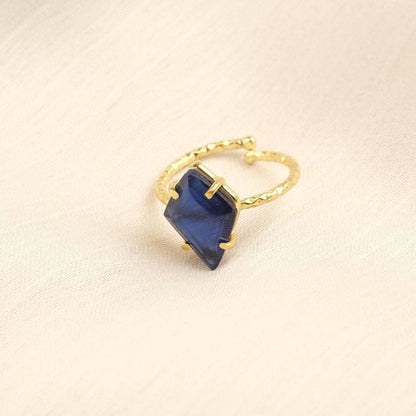 Handmade Minimalist Aquamarine Gemstone Ring, Diamond Inspired, Antique Looking And Vintage Style Gold Plated Ring With Subtle Sparkle