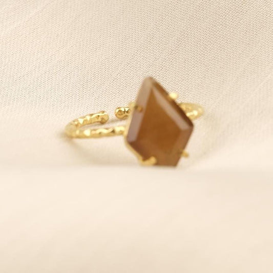 Handmade Diamond Ring, Drop Style Antique Looking And Vintage Style Gold Plated Adjustable , Green Gemstone Elegant Artisan Crafted Ring