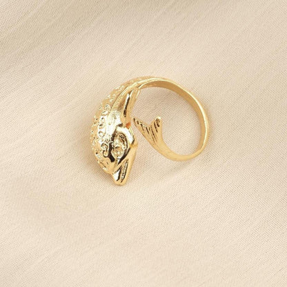 Handmade Dolphin Antique Looking Vintage Style Adjustable Ring, Gold Plated Dolphin Design, Playful Ocean Inspired Animal Statement Jewelry