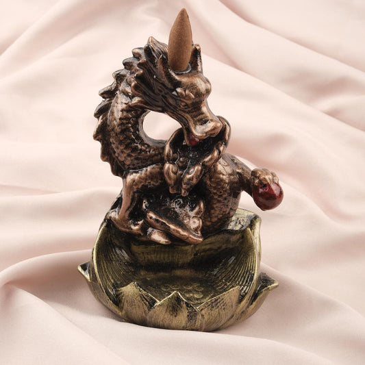 Gold Exotic Dragon Backflow Incense Burner | Authentic Smoke Waterfall for Cone and Backflow Incense , Incense Accessories for Yoga Lovers