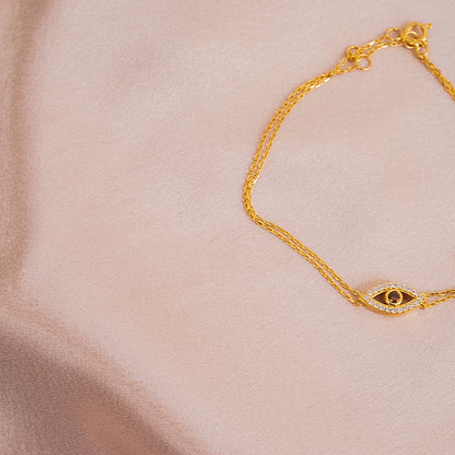 Minimalist Nazar Bracelet for Women, Crafted in 925 Sterling Silver with Gold Plating, Elegant Eye Design for Subtle Charm and Style Gift