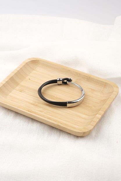 Timeless Elegance, Silver Hook Leather Bracelet for Men, Classic Wristband with Genuine Leather, Stylish Bracelet Gift for Him