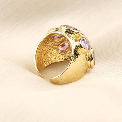Handmade Ottoman Style Ring With Blue Gemstone Cluster, Antique Looking And Vintage Style Gold Plated Ring With Regal And Artistic Details