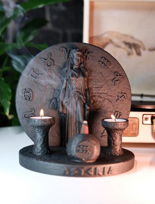 Handcrafted Asteria Incense Burner with Twin Candle Holders, Zodiac Concrete Design, Mystical Spiritual Decor for Meditation and Balance
