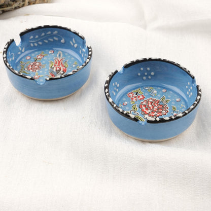 Buy1 Get1 | Handmade Light Blue Ceramic Ashtray with Vintage Lid Design, Small Antique Style Smoking Accessory Cigar Ash Tray, Cigarette Lid